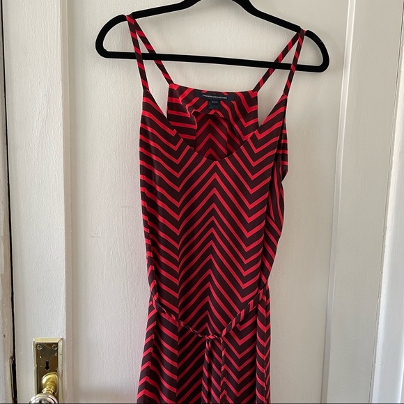 French Connection red & navy chevron print 100% silk maxi dress size 10 - Picture 6 of 13